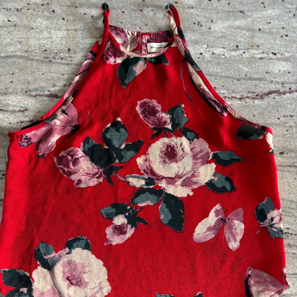 Abercrombie & Fitch Womens Red Floral Sleeveless Blouse, Size S
